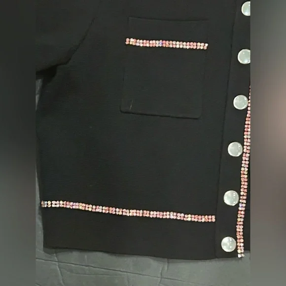 Sandro pink crystal-black embellished cropped cardigan size small - Picture 7 of 16
